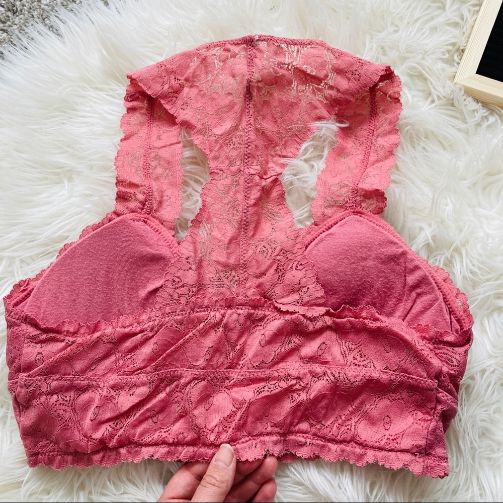 Zenana Outfitters Dusty Rose Lace Racerback Bralette Large - Picture 5 of 5